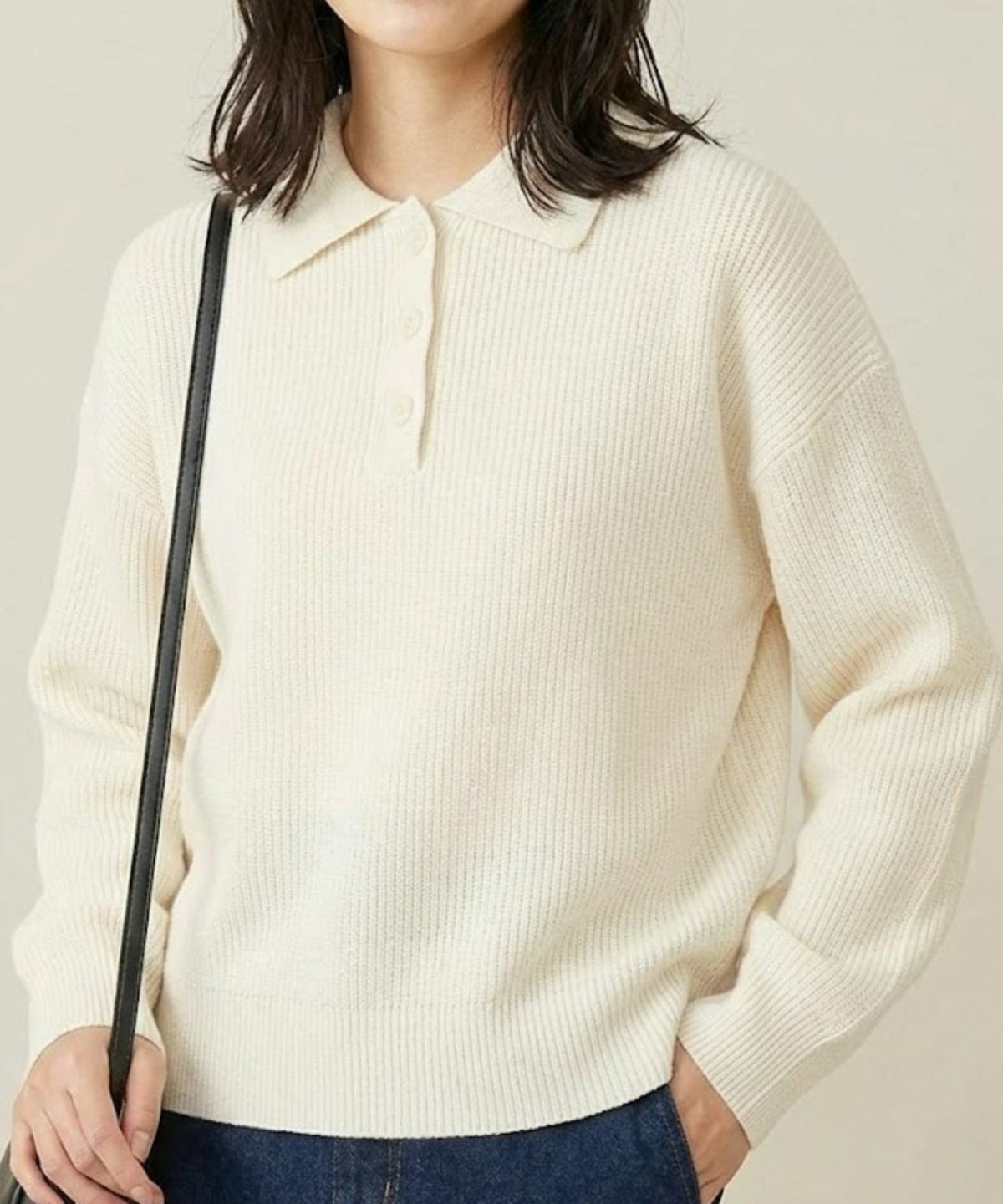 NAVY 襟付きポロニットプルオーバー レディース