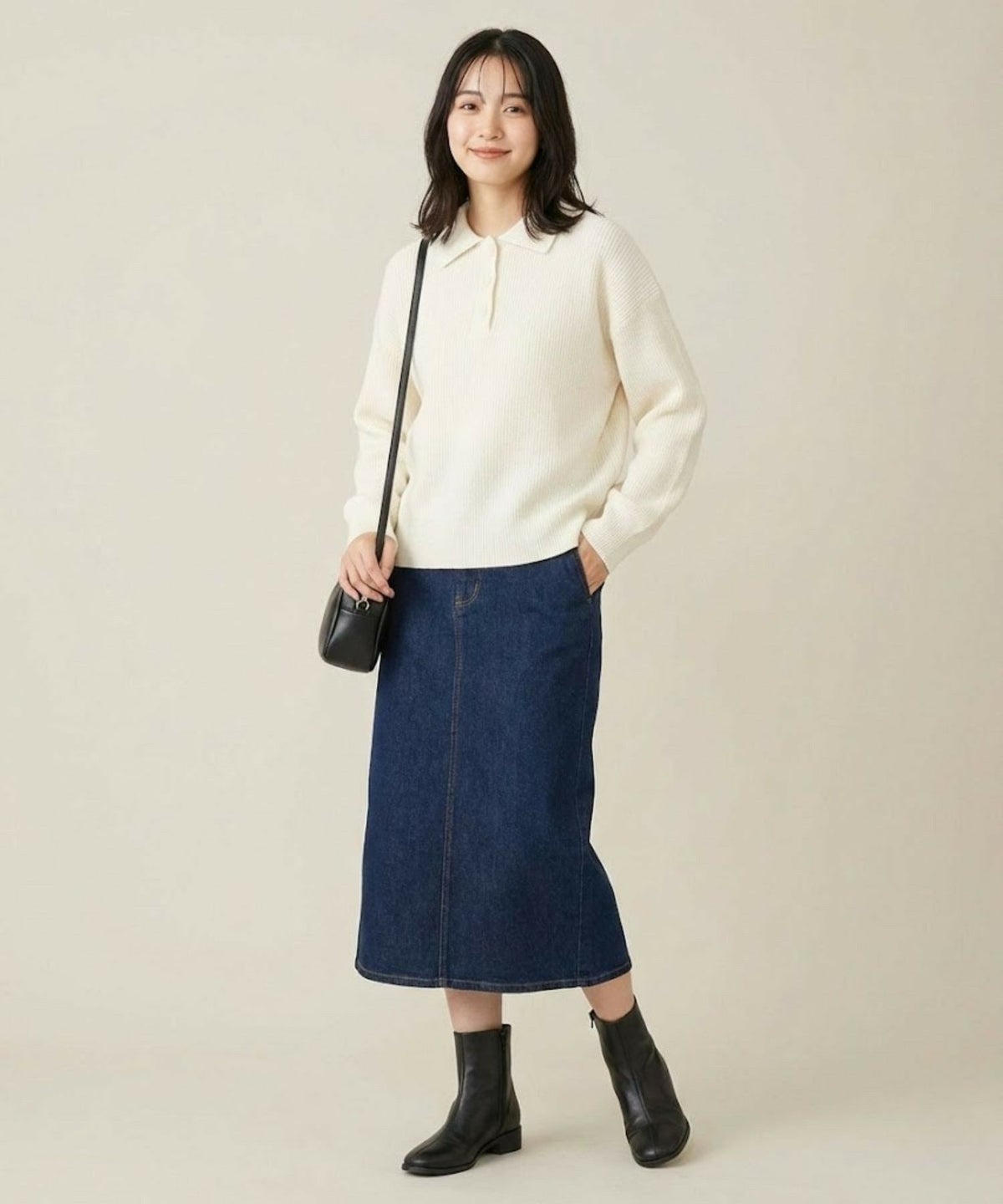 NAVY 襟付きポロニットプルオーバー レディース