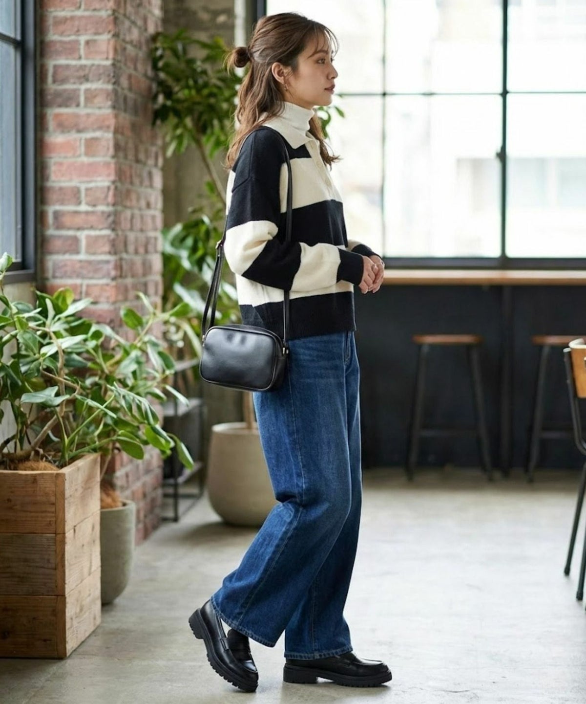 NAVY 襟付きポロニットプルオーバー レディース