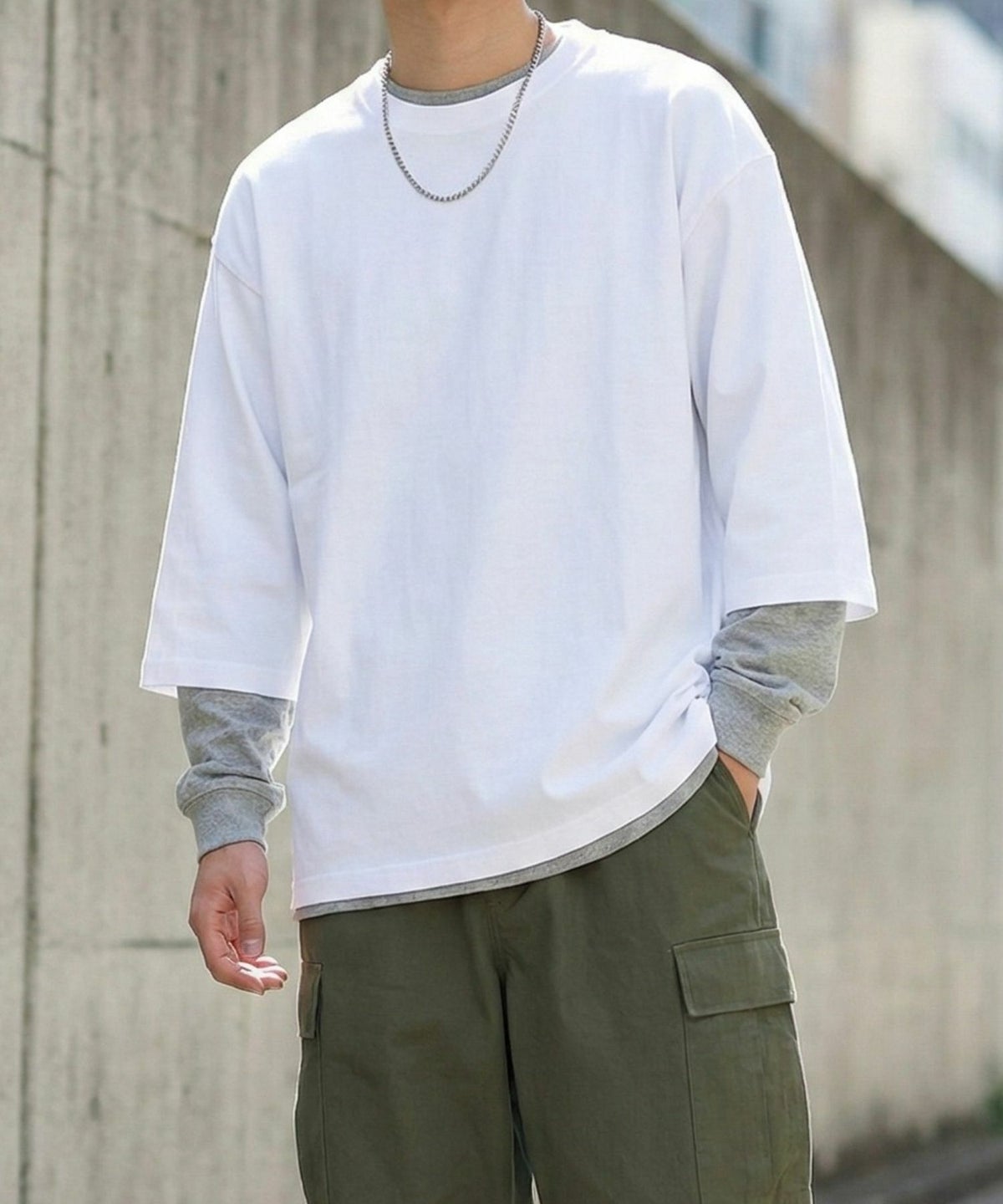 NAVY BCIコットン リラックスフィット 7分袖Tシャツ メンズ