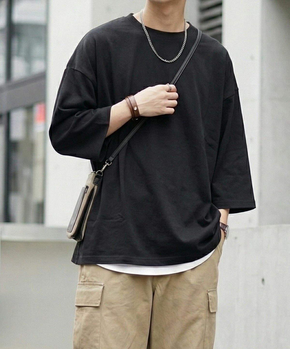 NAVY BCIコットン リラックスフィット 7分袖Tシャツ メンズ