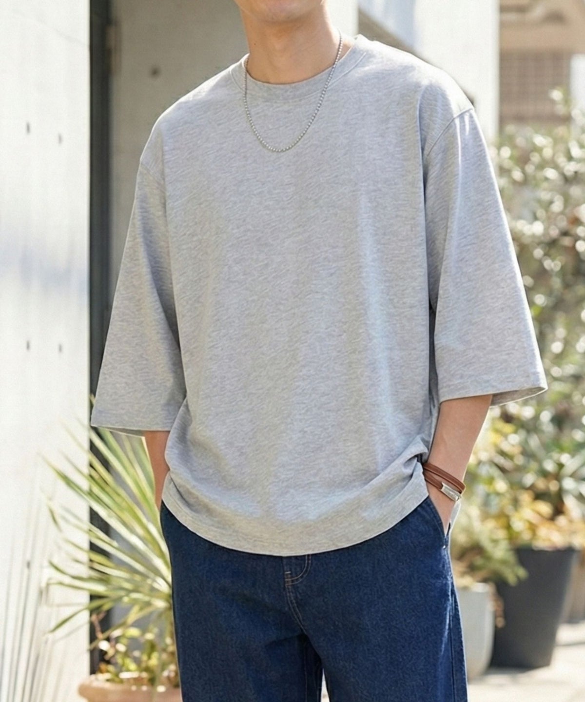 NAVY BCIコットン リラックスフィット 7分袖Tシャツ メンズ