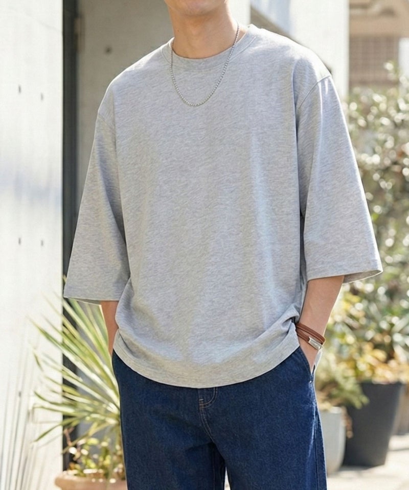 [期間限定価格]NAVY  BCIコットン リラックスフィット 7分袖Tシャツ メンズ商品画像-3