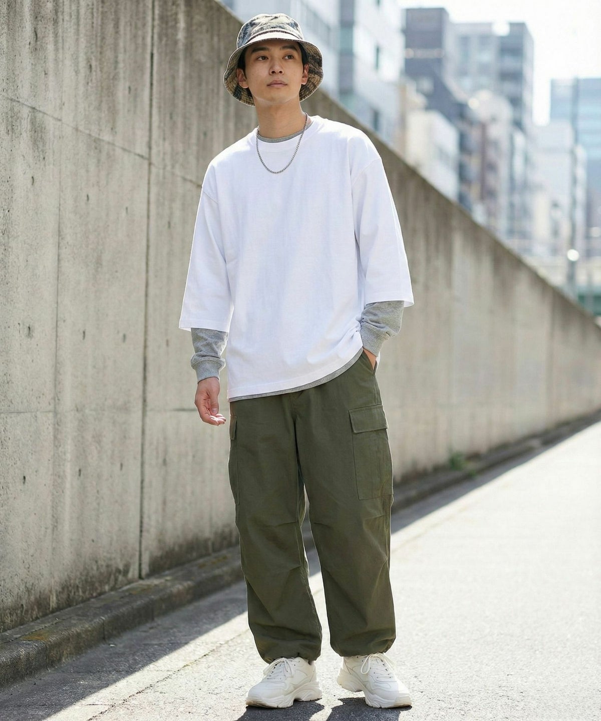 NAVY BCIコットン リラックスフィット 7分袖Tシャツ メンズ