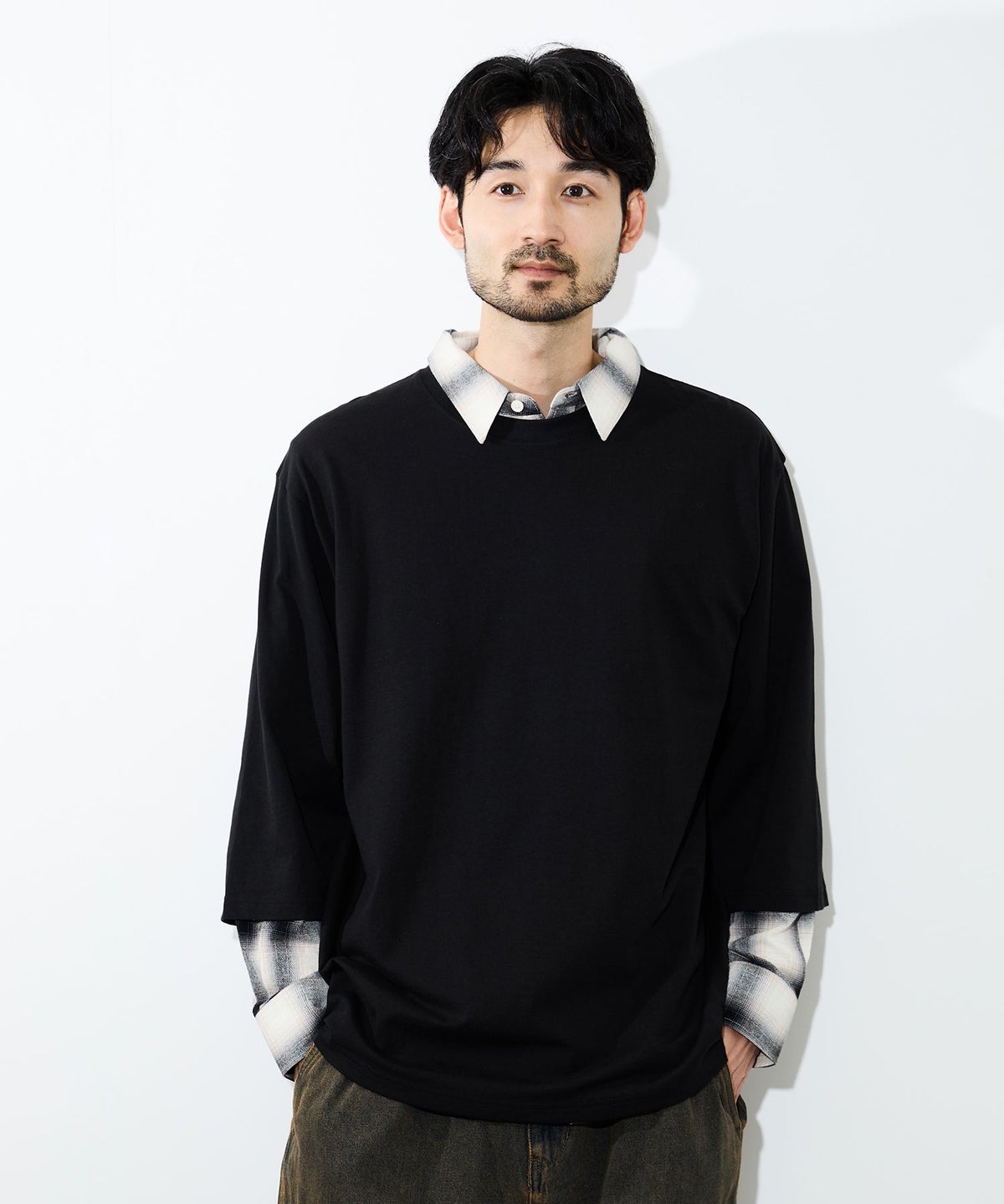 NAVY BCIコットン リラックスフィット 7分袖Tシャツ メンズ