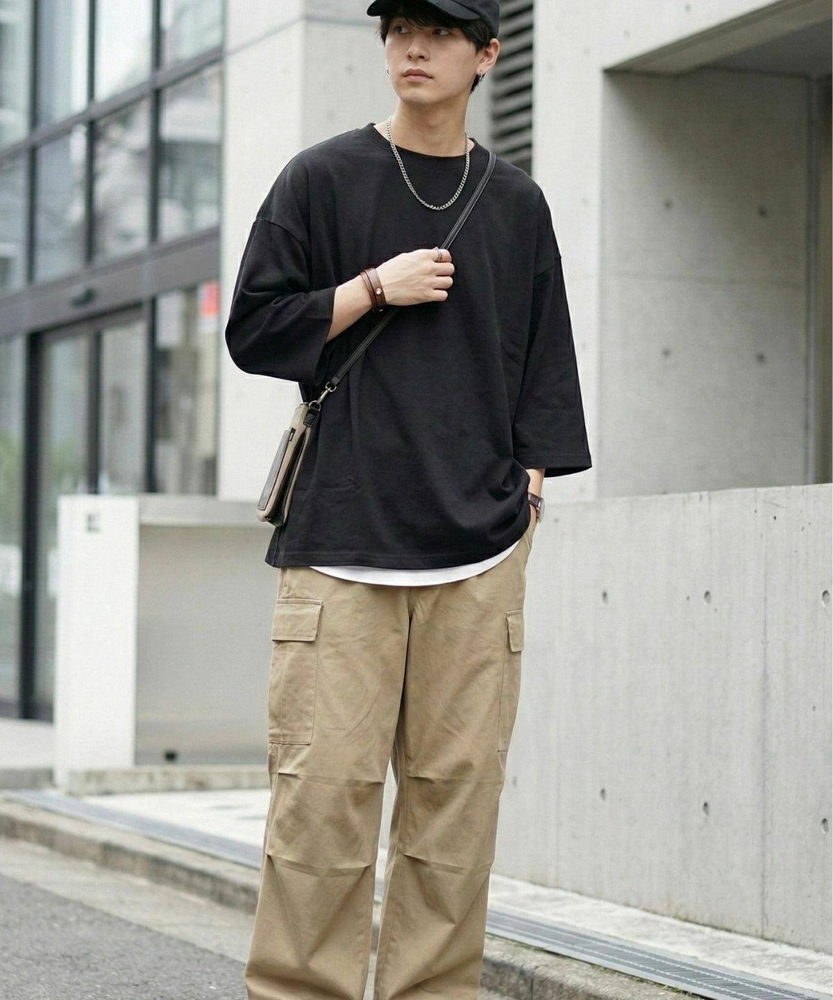 NAVY BCIコットン リラックスフィット 7分袖Tシャツ メンズ