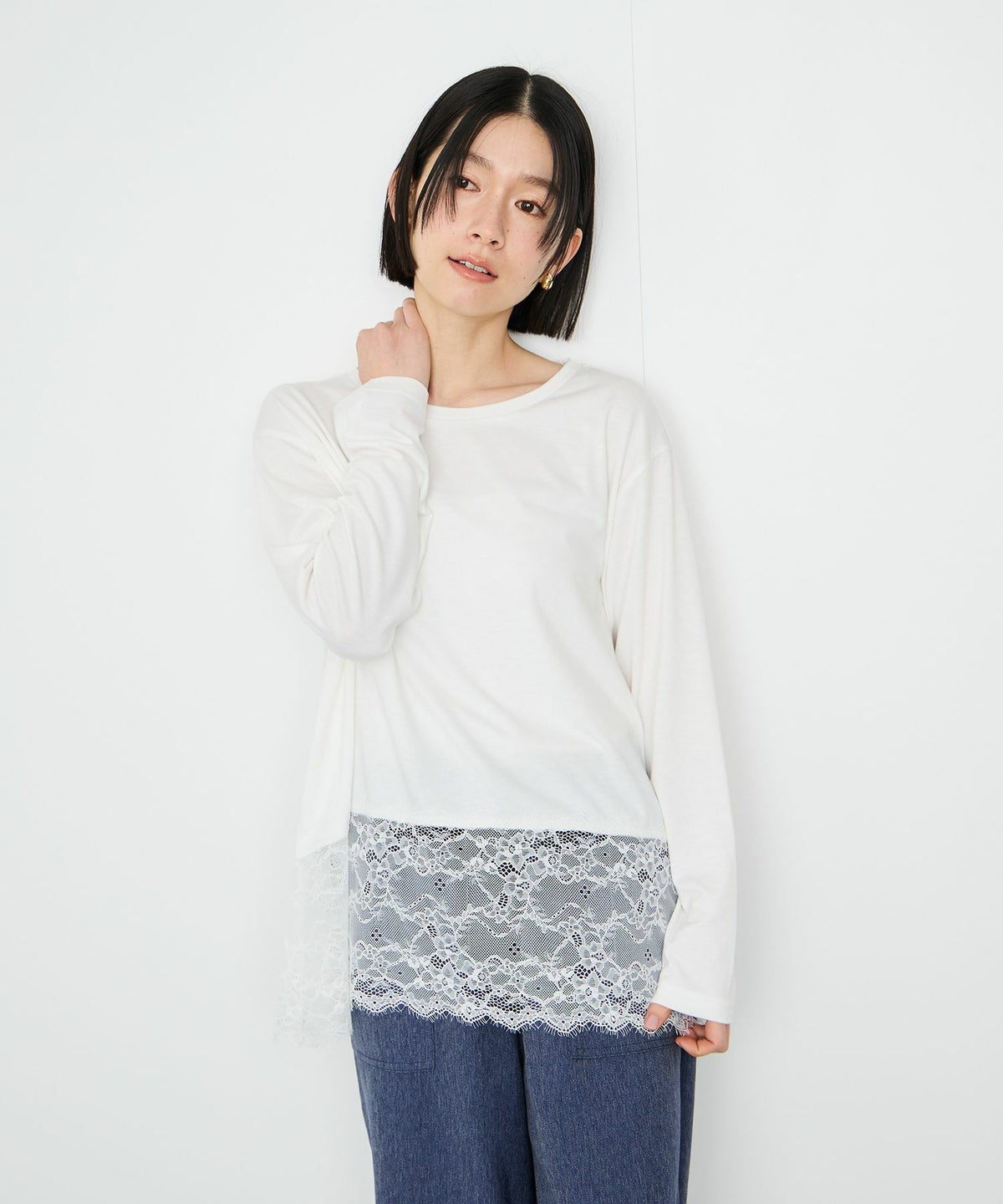 Idnes レースコンビカットソー レディース メール便 対応商品