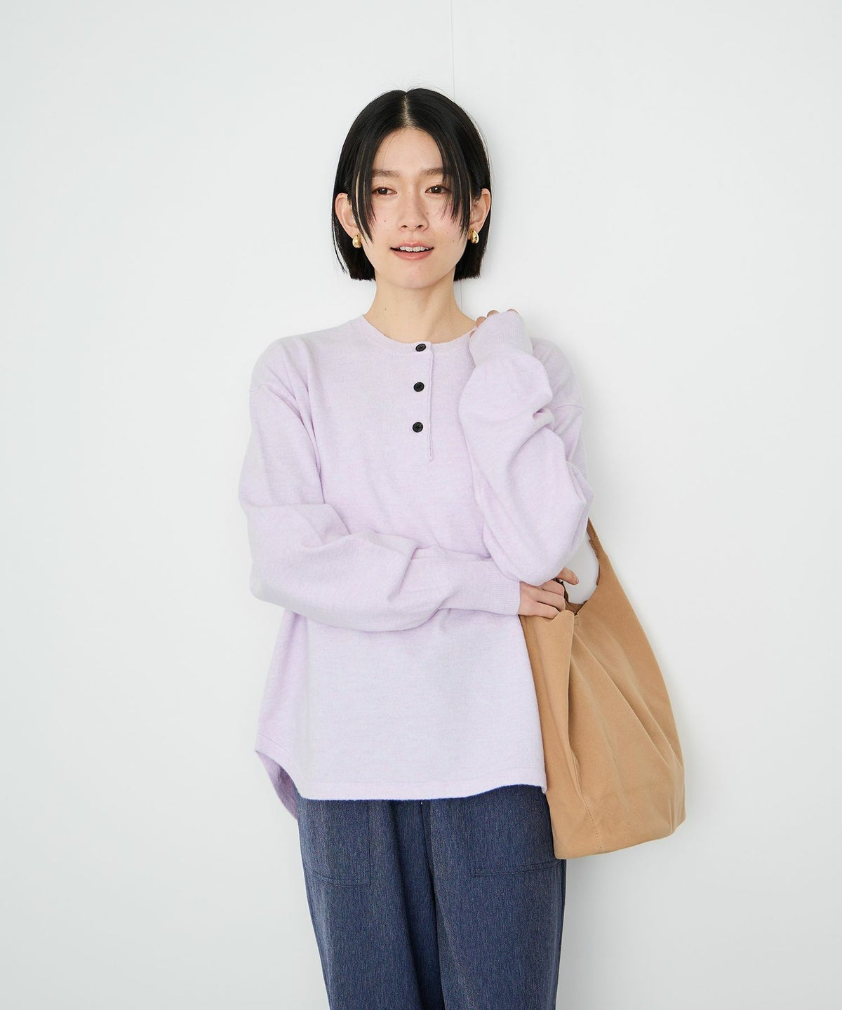 Idnes ヘンリーネックニット レディース