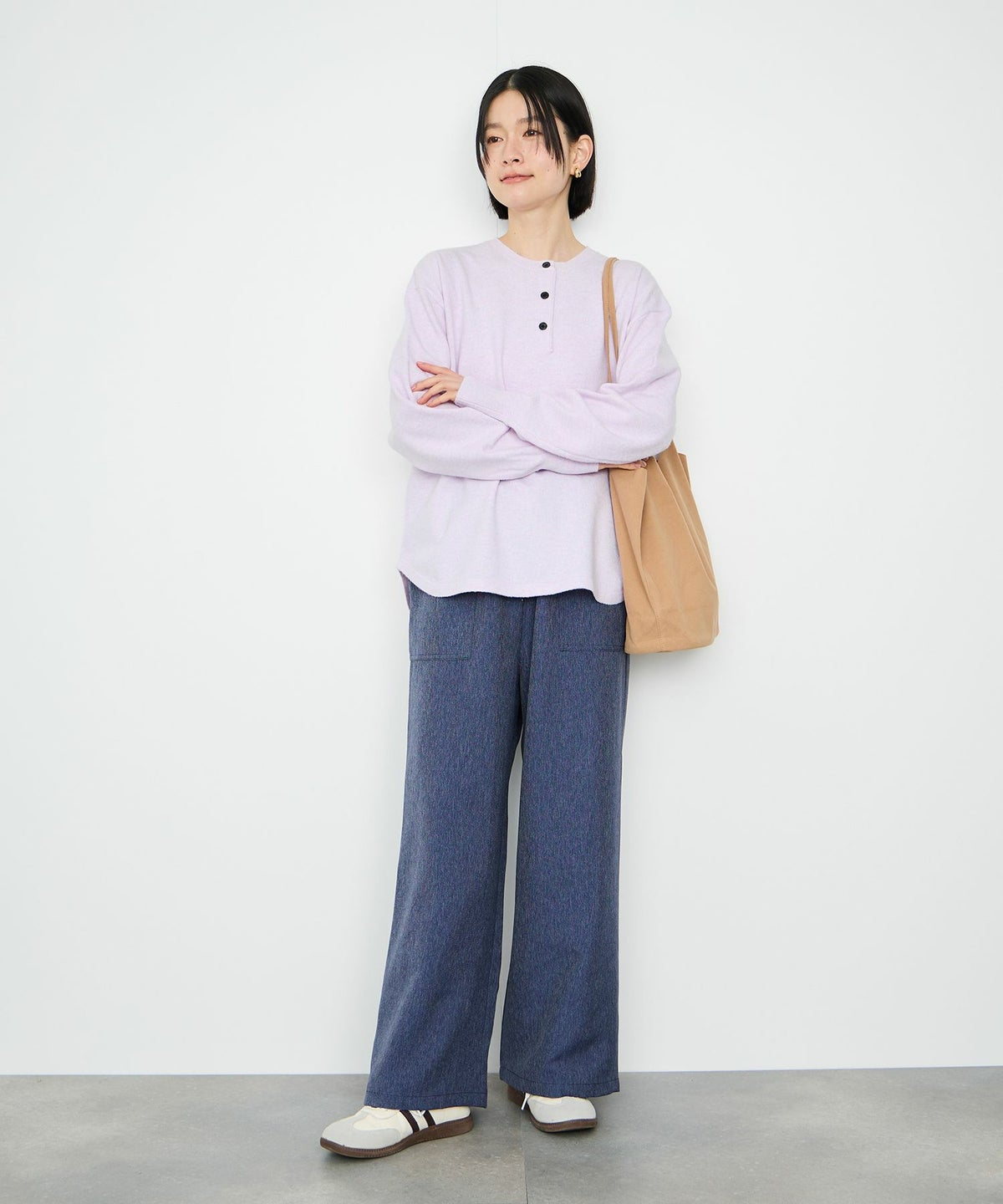 Idnes ヘンリーネックニット レディース