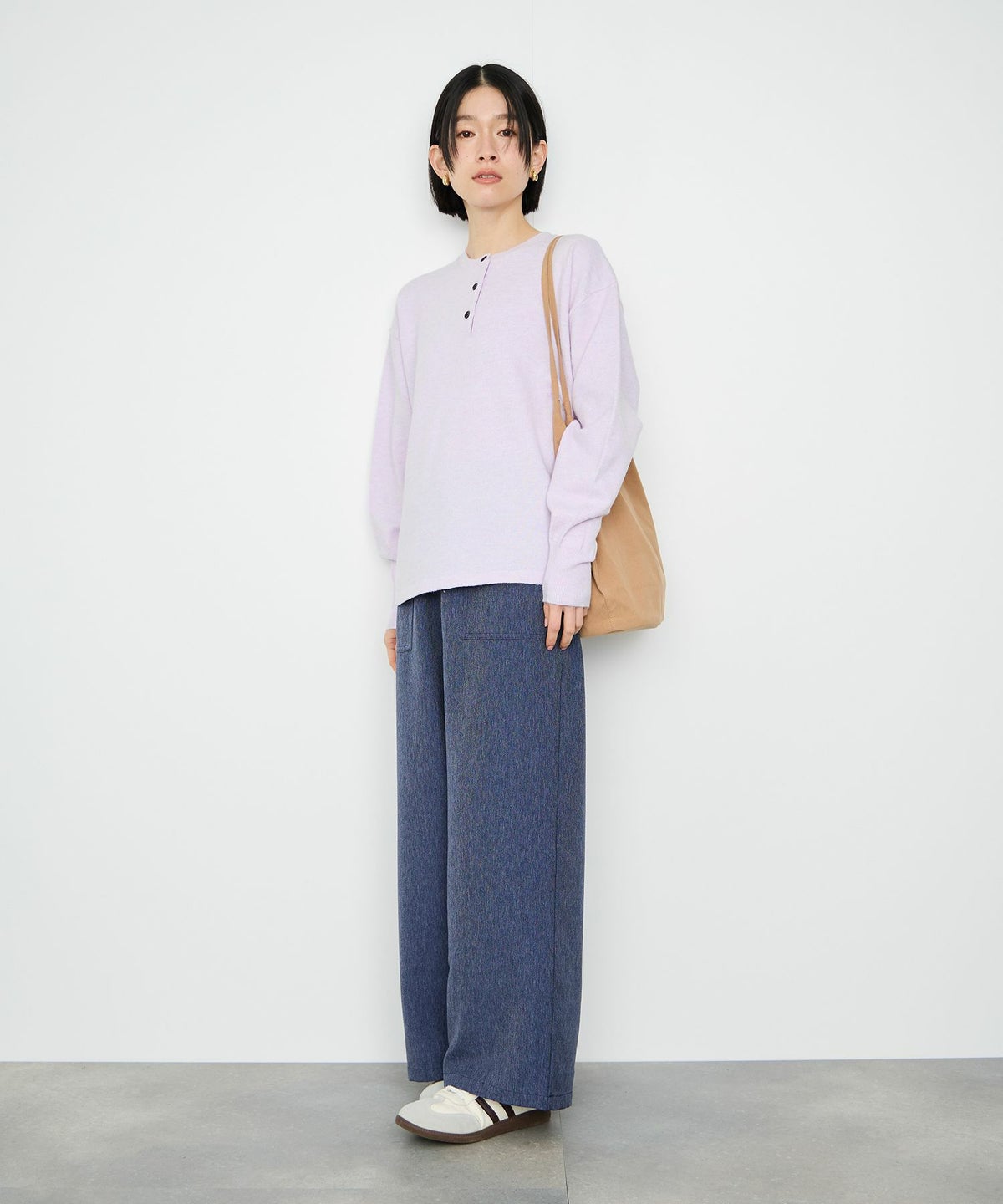 Idnes ヘンリーネックニット レディース