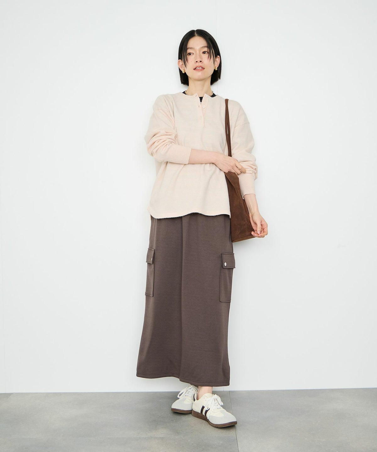 Idnes ヘンリーネックニット レディース