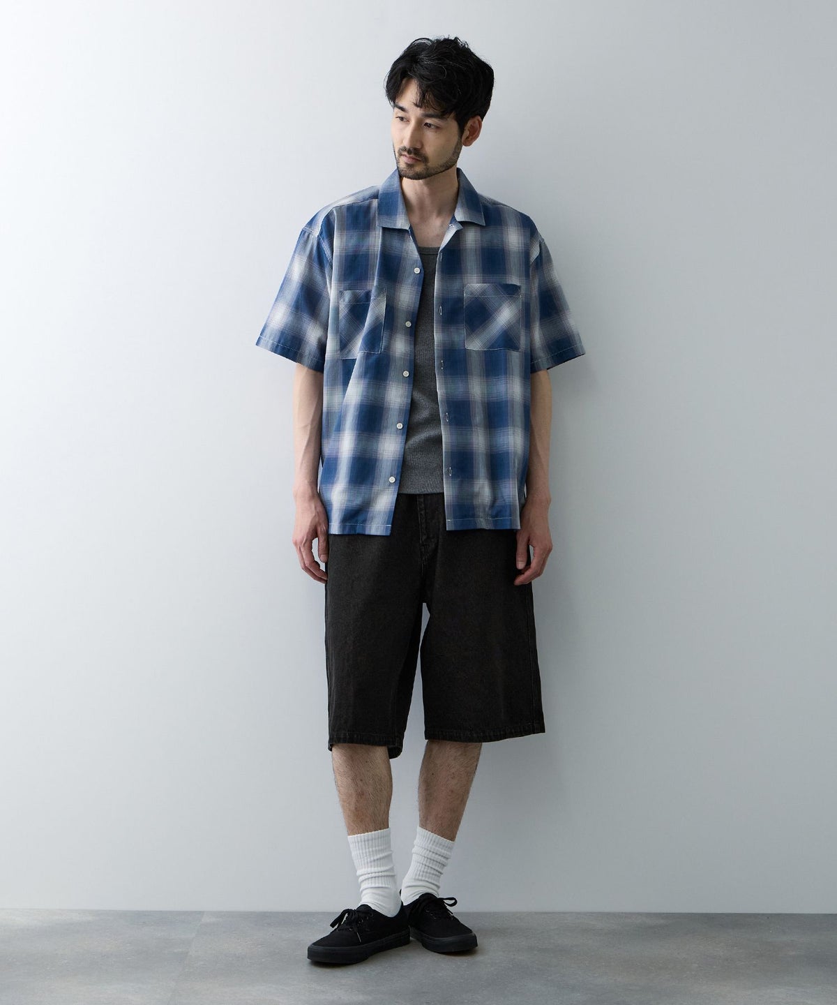 NAVY ワイドショートパンツ メンズ
