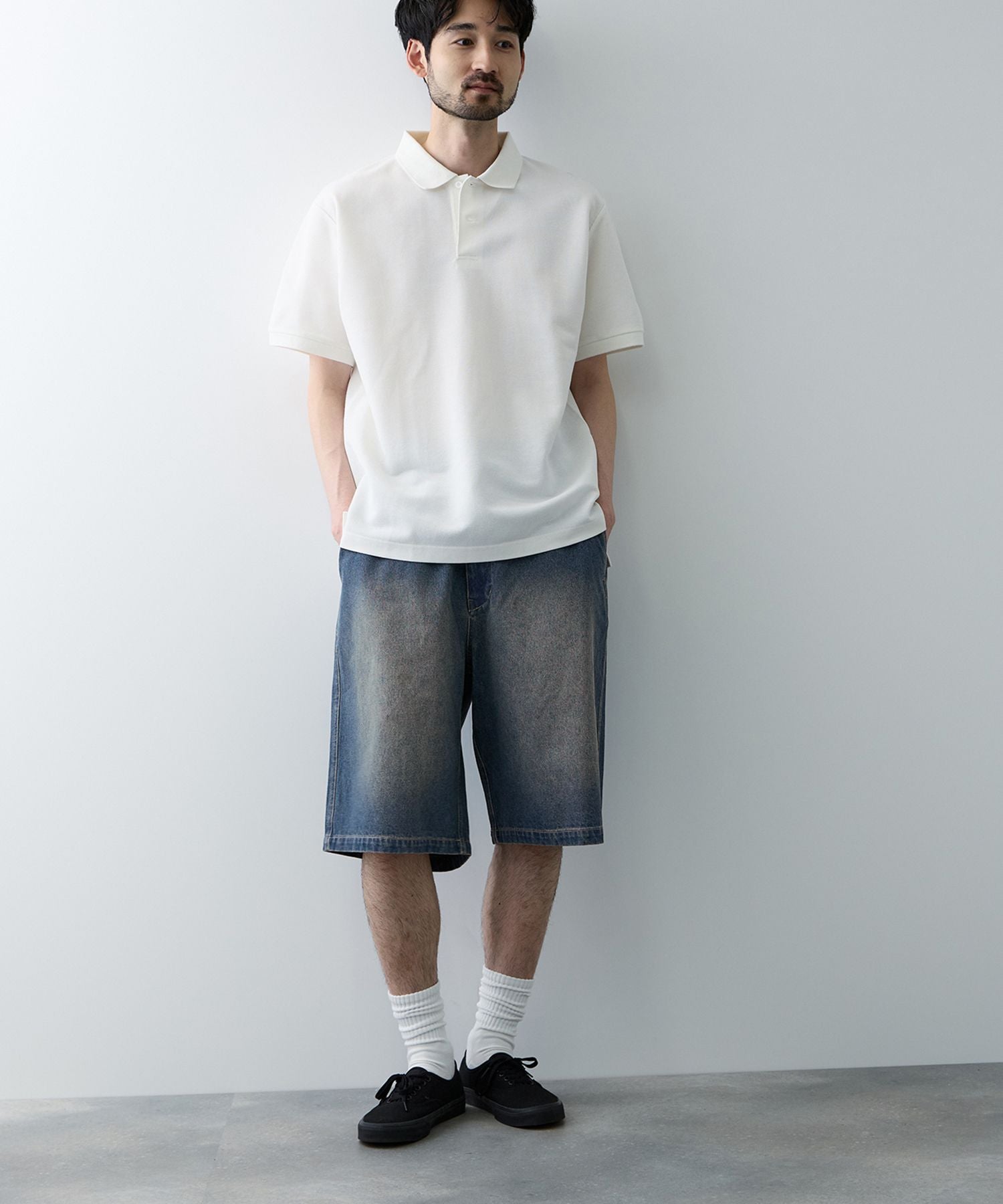 NAVY ワイドショートパンツ メンズ