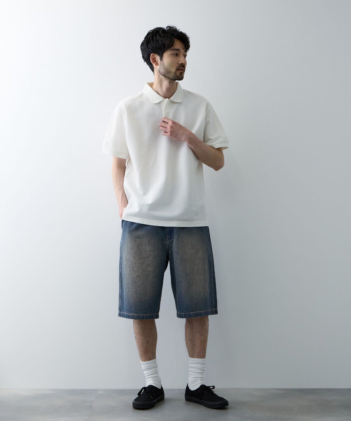 NAVY ワイドショートパンツ メンズ
