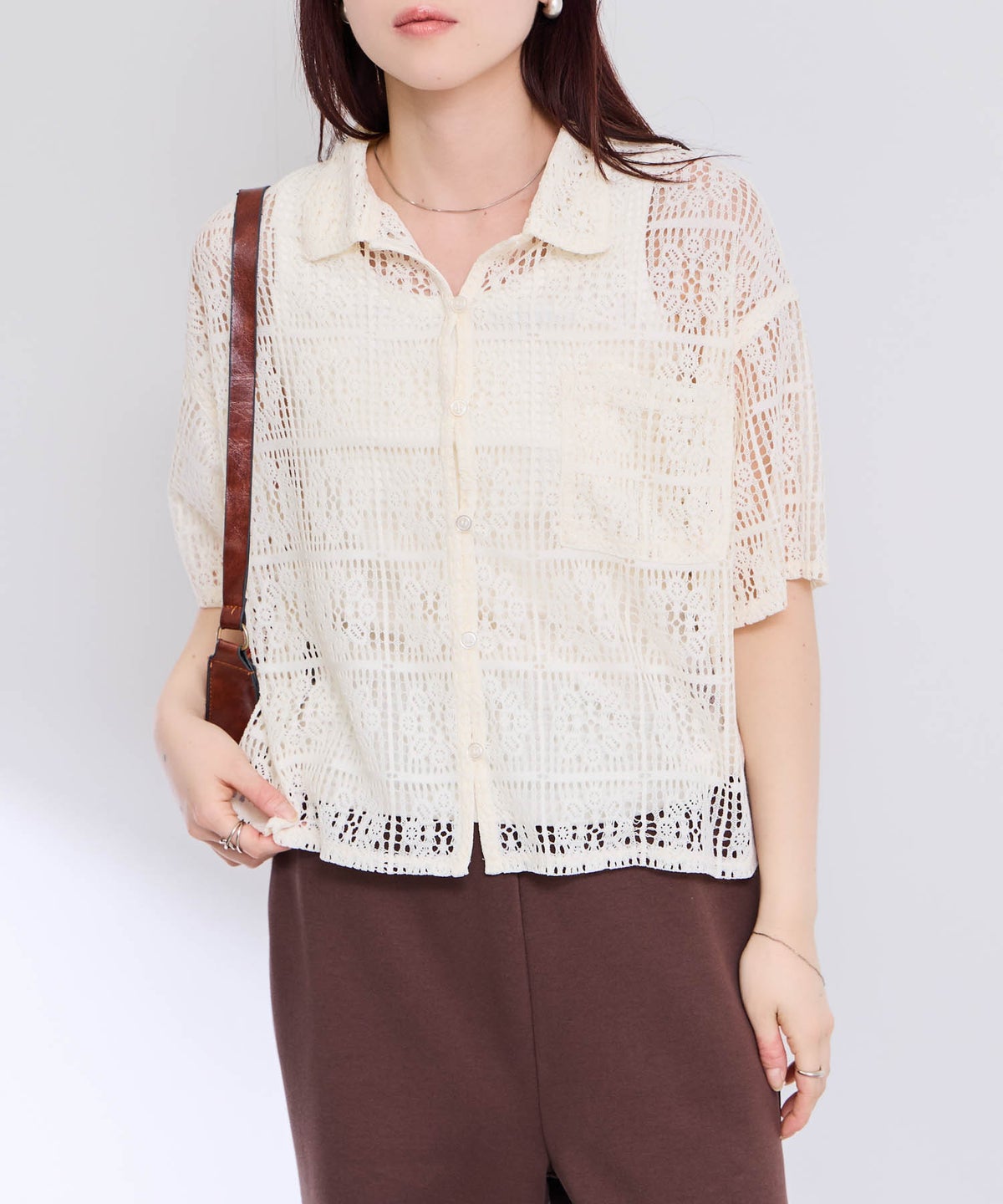 Free Nature レースクロップド丈シャツ レディース