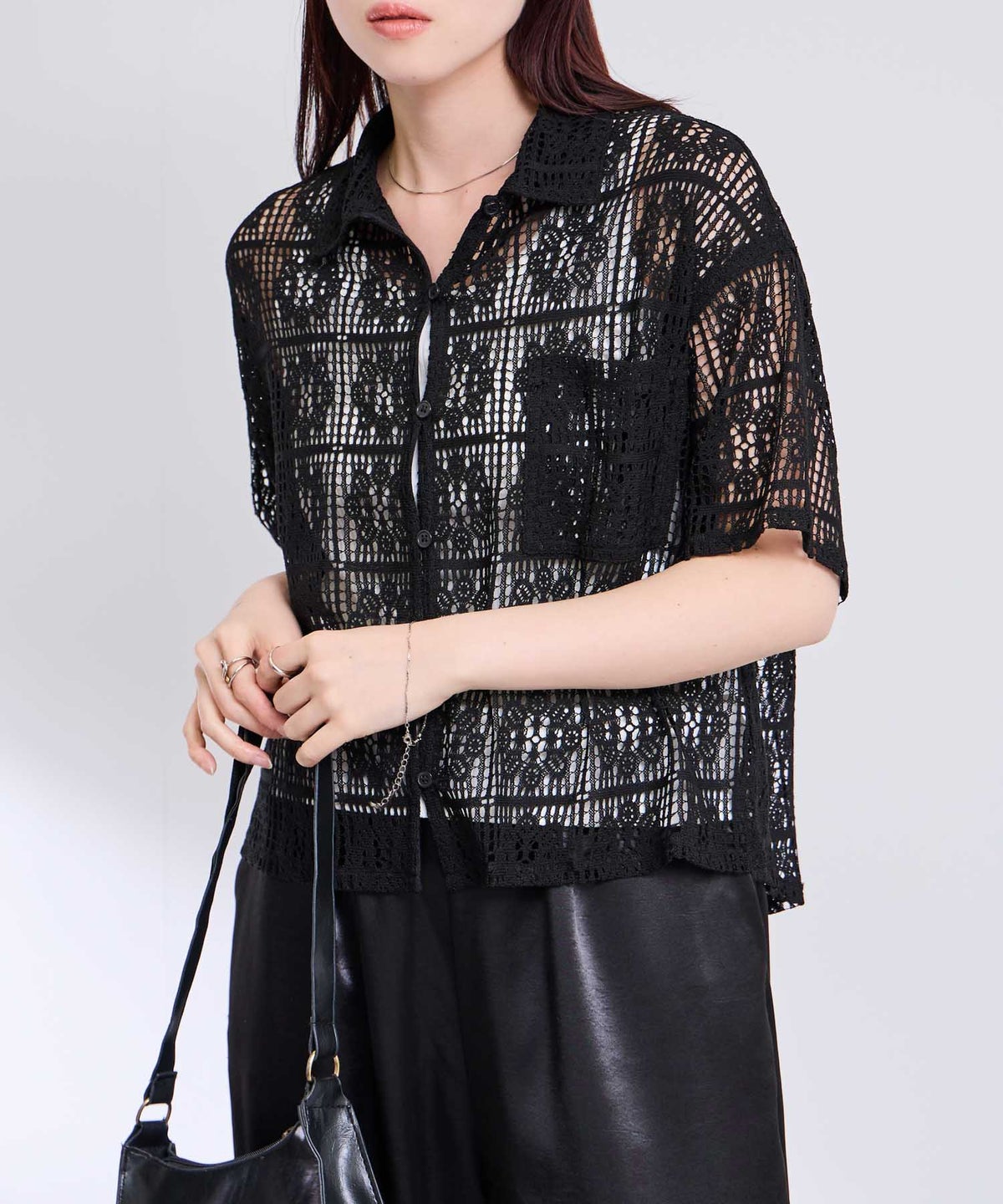 Free Nature レースクロップド丈シャツ レディース