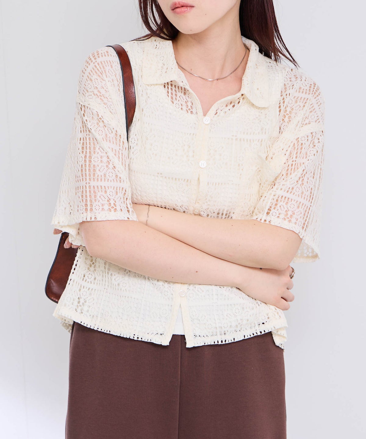 Free Nature レースクロップド丈シャツ レディース