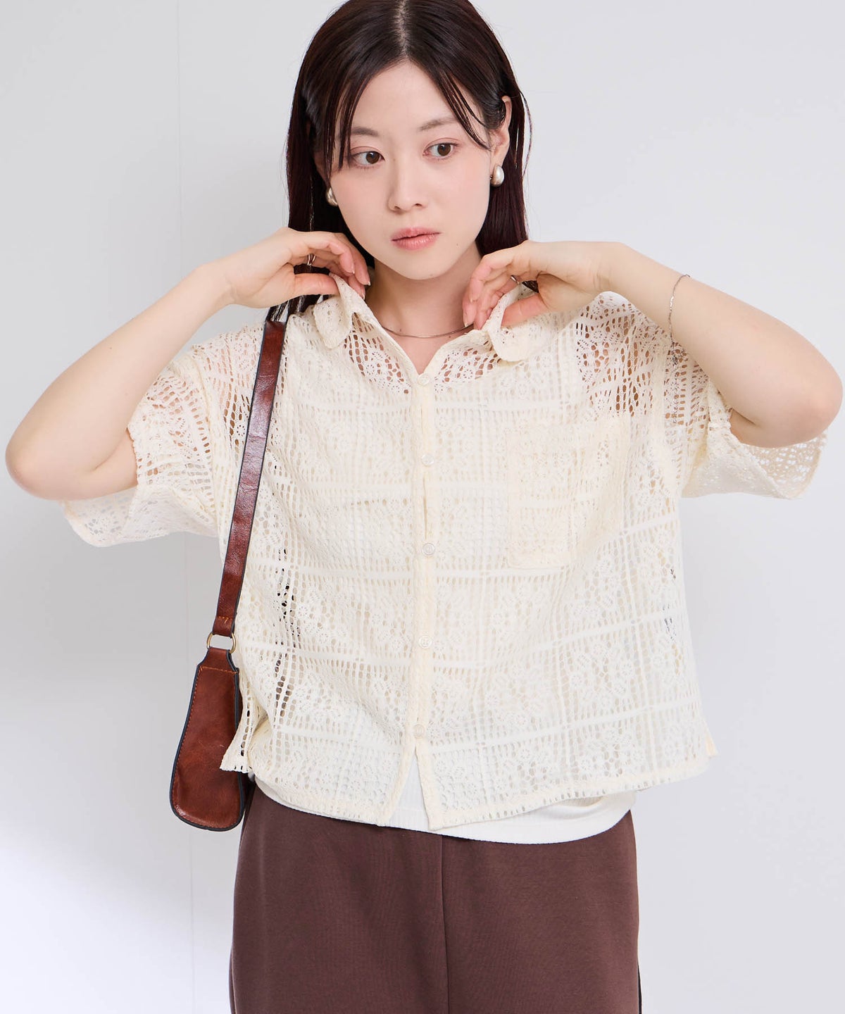 Free Nature レースクロップド丈シャツ レディース