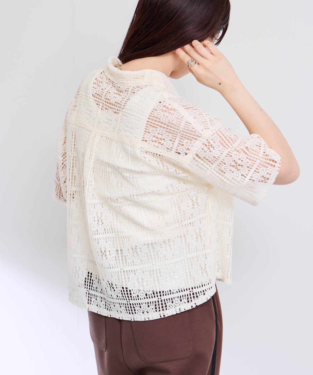 Free Nature レースクロップド丈シャツ レディース