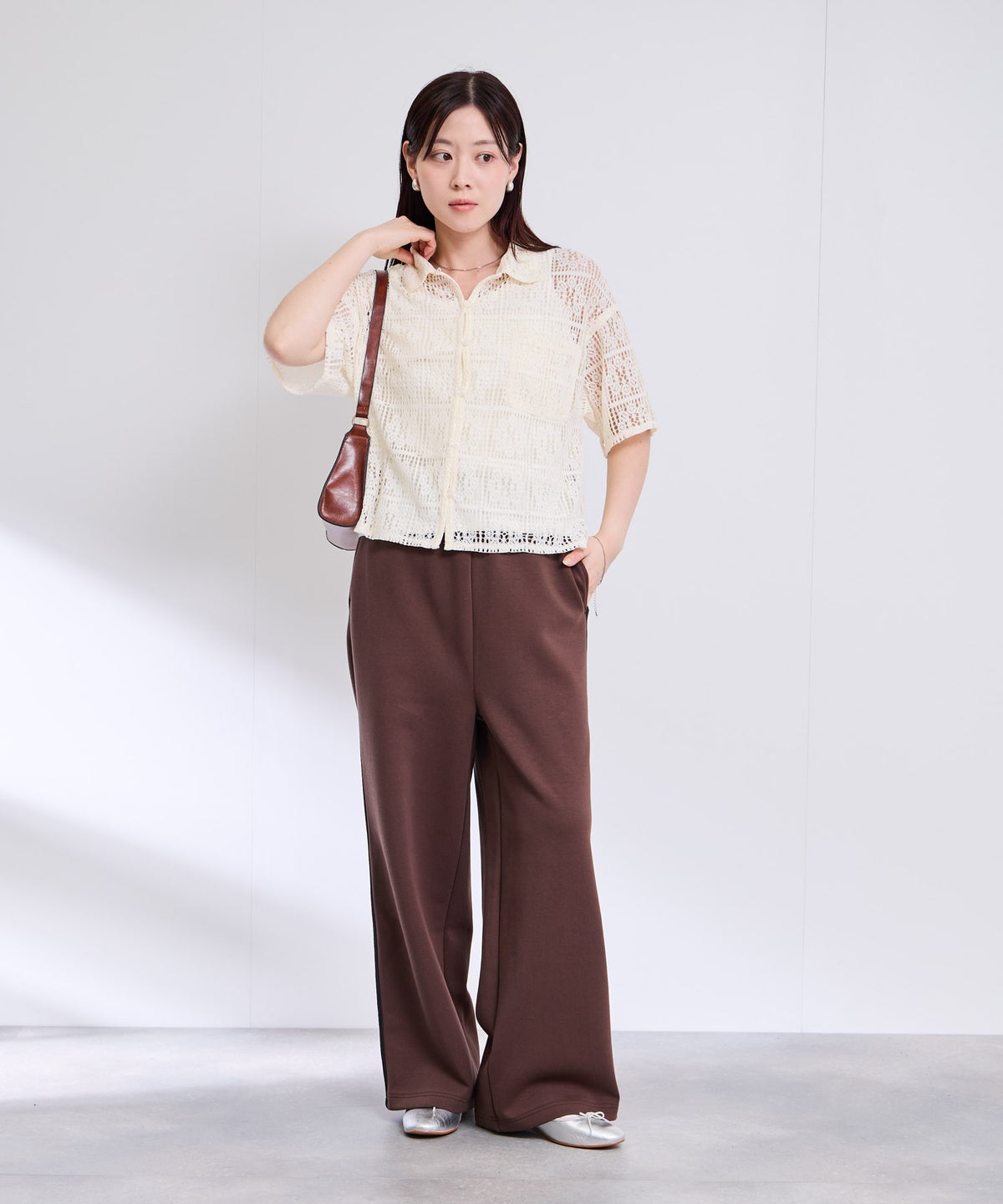 Free Nature レースクロップド丈シャツ レディース