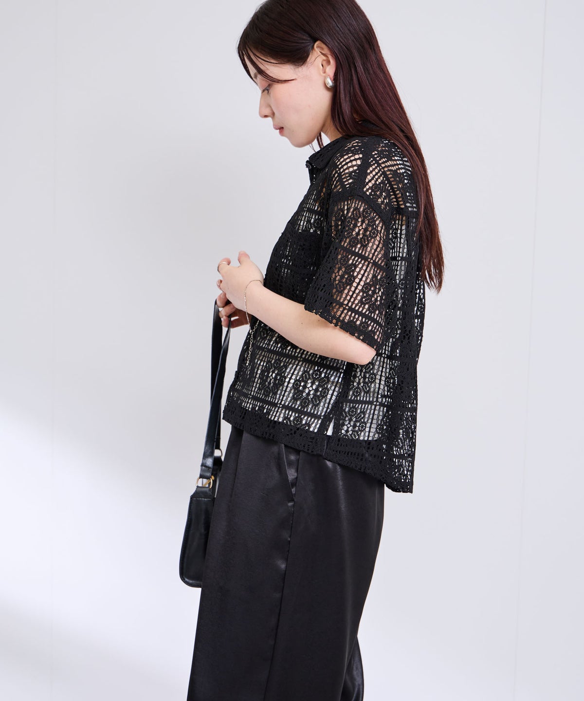 Free Nature レースクロップド丈シャツ レディース