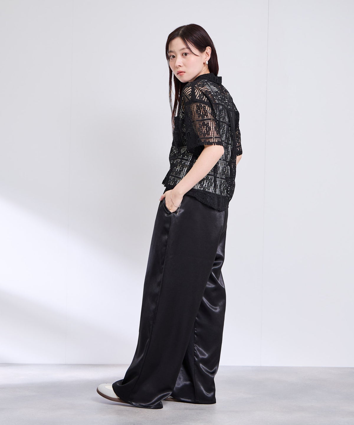 Free Nature レースクロップド丈シャツ レディース