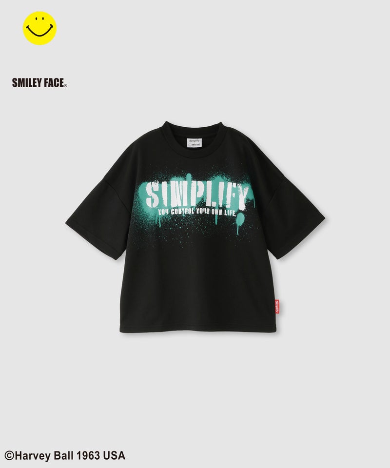 Simplify スマイリーフェイス バックプリント ビッグTシャツ キッズ メール便 対応商品商品画像-2