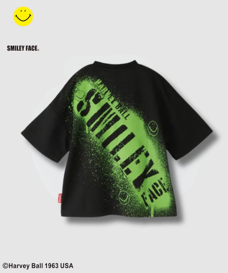 Simplify スマイリーフェイス バックプリント ビッグTシャツ キッズ メール便 対応商品商品画像-2