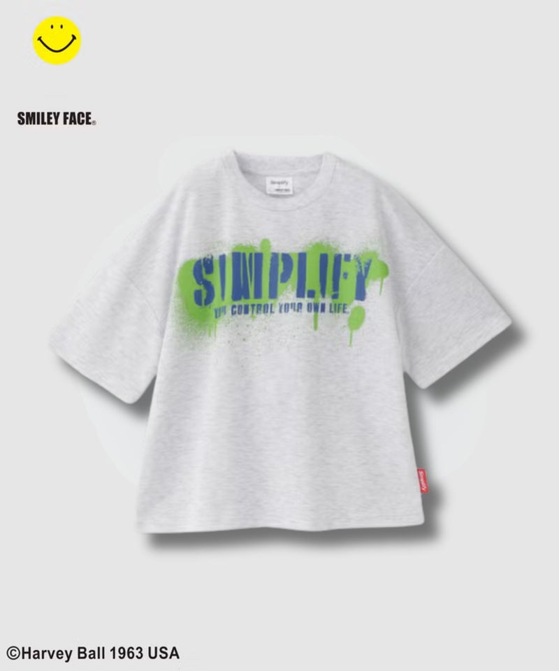 Simplify  スマイリーフェイス バックプリント ビッグTシャツ キッズ メール便 対応商品商品画像-3