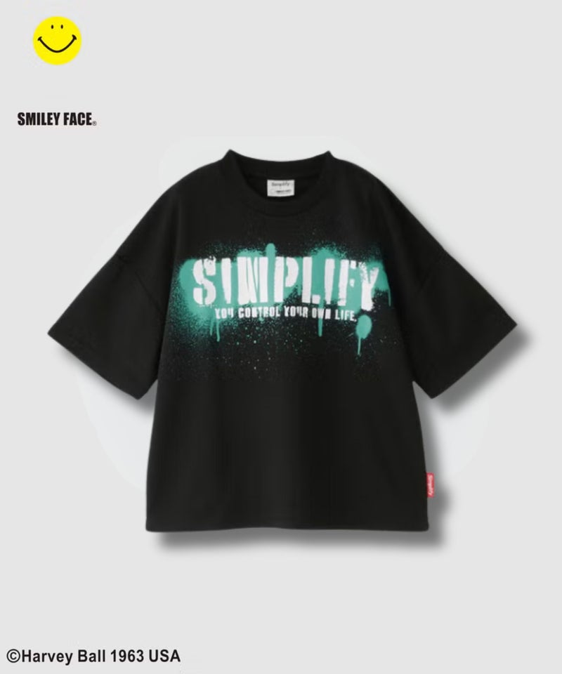 Simplify  スマイリーフェイス バックプリント ビッグTシャツ キッズ メール便 対応商品商品画像-4