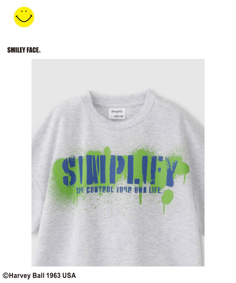 Simplify  スマイリーフェイス バックプリント ビッグTシャツ キッズ メール便 対応商品商品画像-5