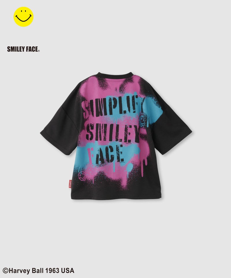 Simplify  スマイリーフェイス バックプリント ビッグTシャツ キッズ メール便 対応商品商品画像-1