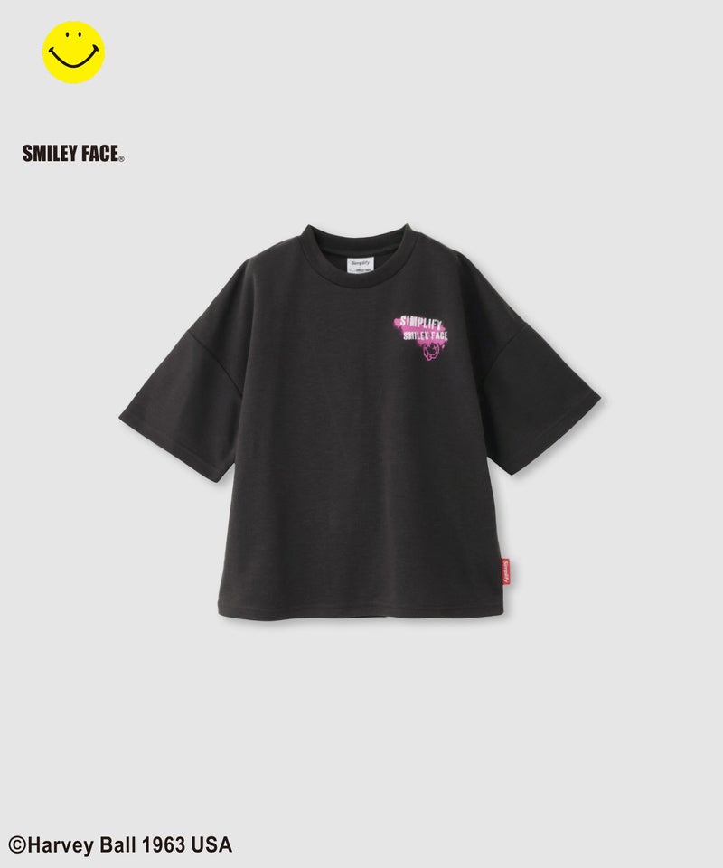 Simplify スマイリーフェイス バックプリント ビッグTシャツ キッズ メール便 対応商品商品画像-3