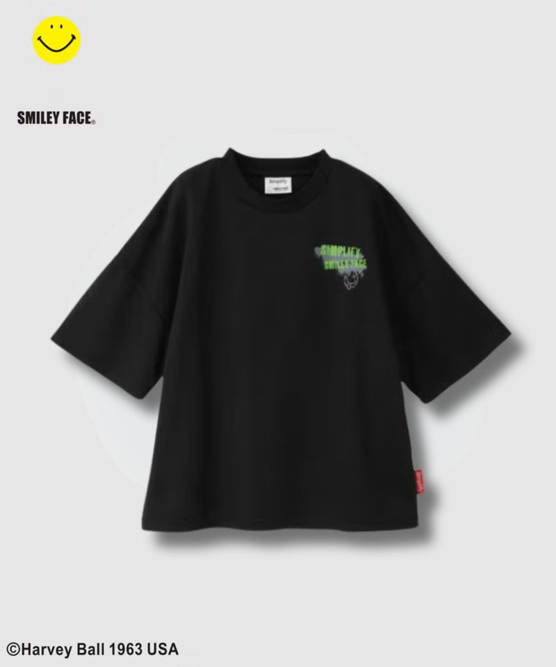 Simplify スマイリーフェイス バックプリント ビッグTシャツ キッズ メール便 対応商品商品画像-4