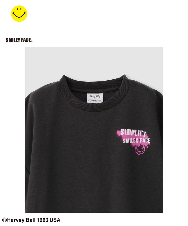 Simplify  スマイリーフェイス バックプリント ビッグTシャツ キッズ メール便 対応商品商品画像-5