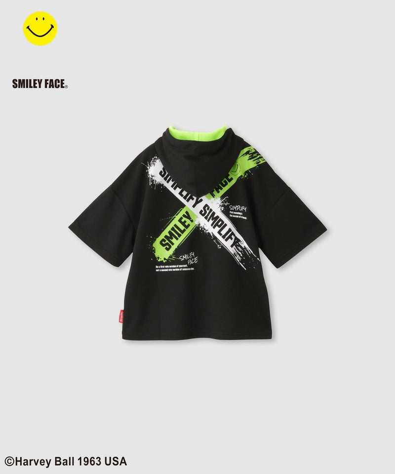 Simplify スマイリーフェイス ペイントグラフィック ダンボールニット 半袖パーカー キッズ商品画像-1