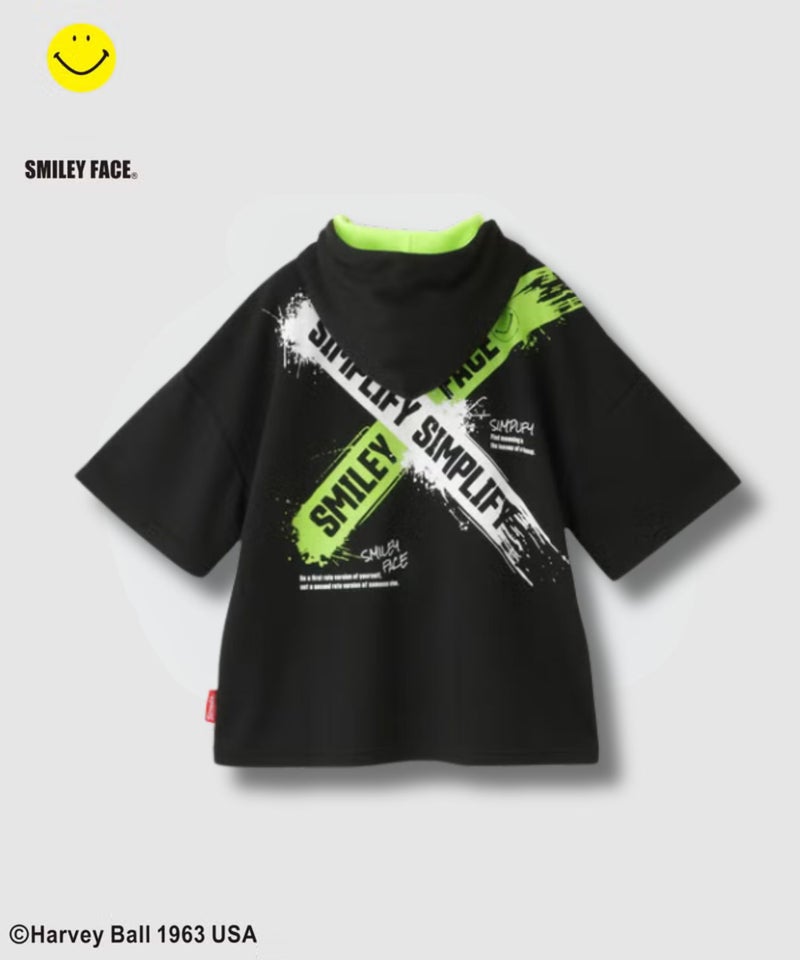 Simplify  スマイリーフェイス ペイントグラフィック ダンボールニット 半袖パーカー キッズ商品画像-1