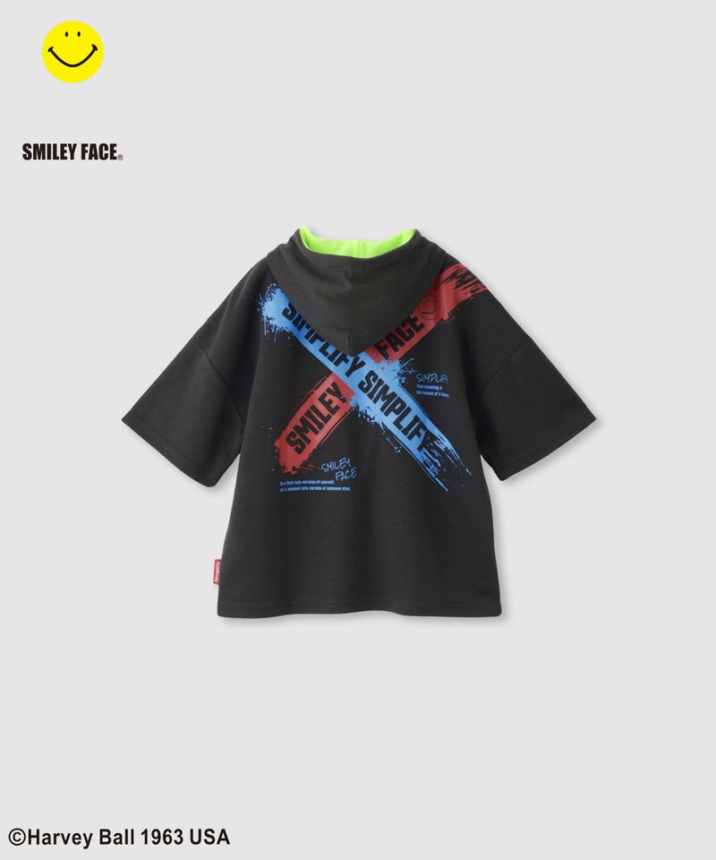 Simplify スマイリーフェイス ペイントグラフィック ダンボールニット 半袖パーカー キッズ商品画像-2