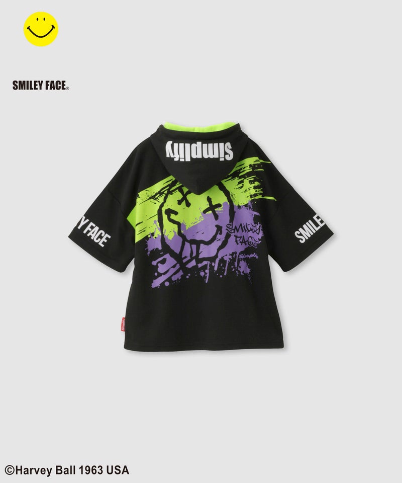 Simplify  スマイリーフェイス ペイントグラフィック ダンボールニット 半袖パーカー キッズ商品画像-1