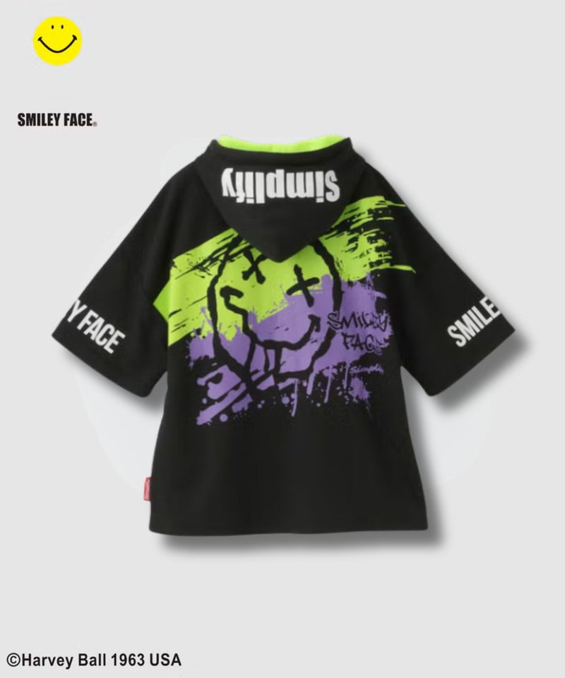 Simplify  スマイリーフェイス ペイントグラフィック ダンボールニット 半袖パーカー キッズ商品画像-1