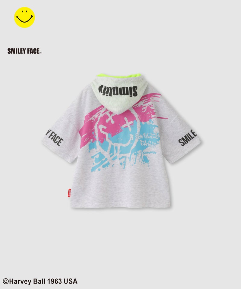 Simplify スマイリーフェイス ペイントグラフィック ダンボールニット 半袖パーカー キッズ商品画像-2