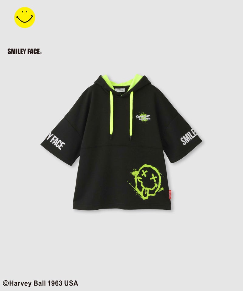 Simplify  スマイリーフェイス ペイントグラフィック ダンボールニット 半袖パーカー キッズ商品画像-3