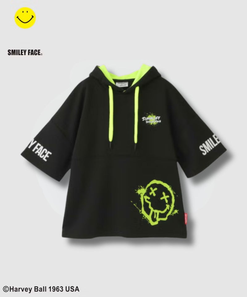 Simplify  スマイリーフェイス ペイントグラフィック ダンボールニット 半袖パーカー キッズ商品画像-3