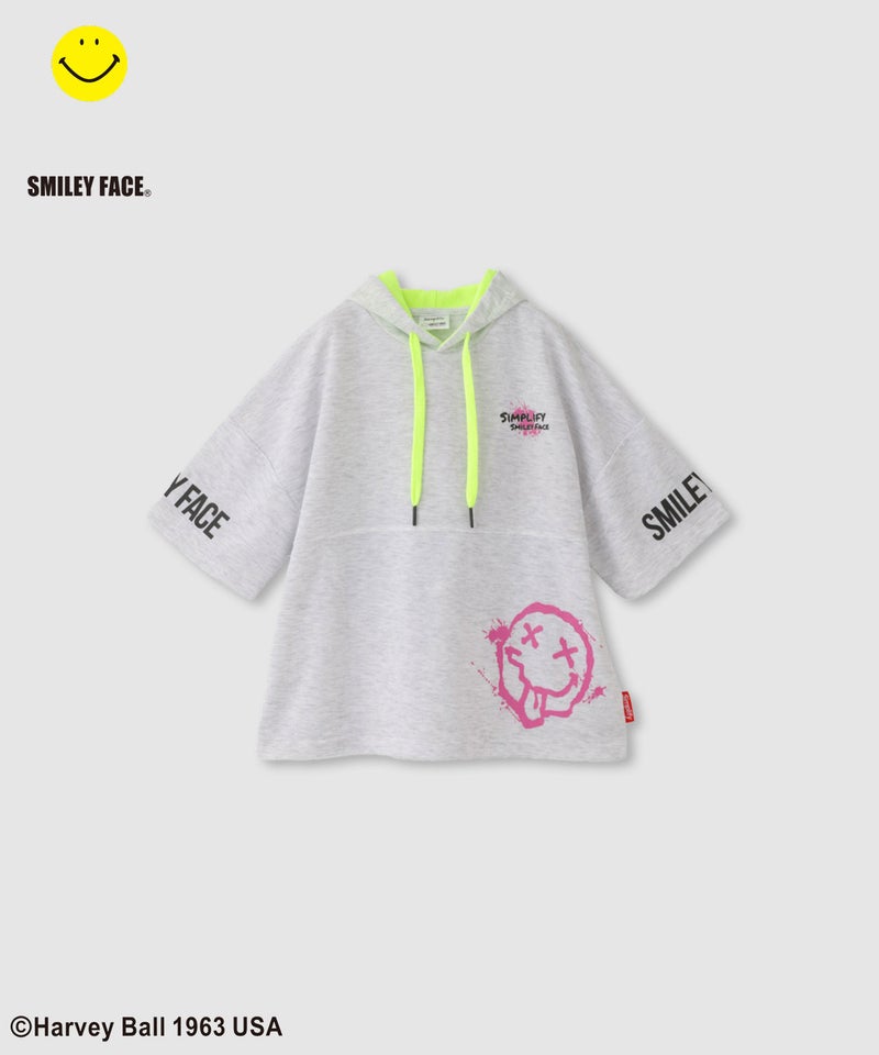 Simplify  スマイリーフェイス ペイントグラフィック ダンボールニット 半袖パーカー キッズ商品画像-4