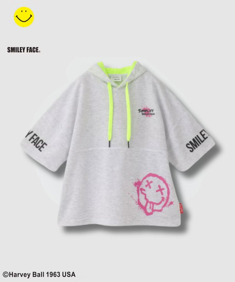 Simplify スマイリーフェイス ペイントグラフィック ダンボールニット 半袖パーカー キッズ商品画像-4