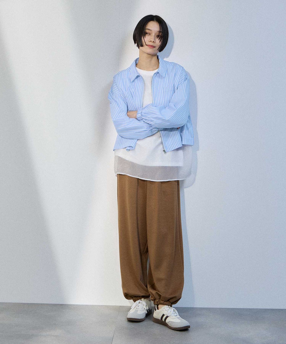 milli de l'air ストライプスイングトップシャツ レディース