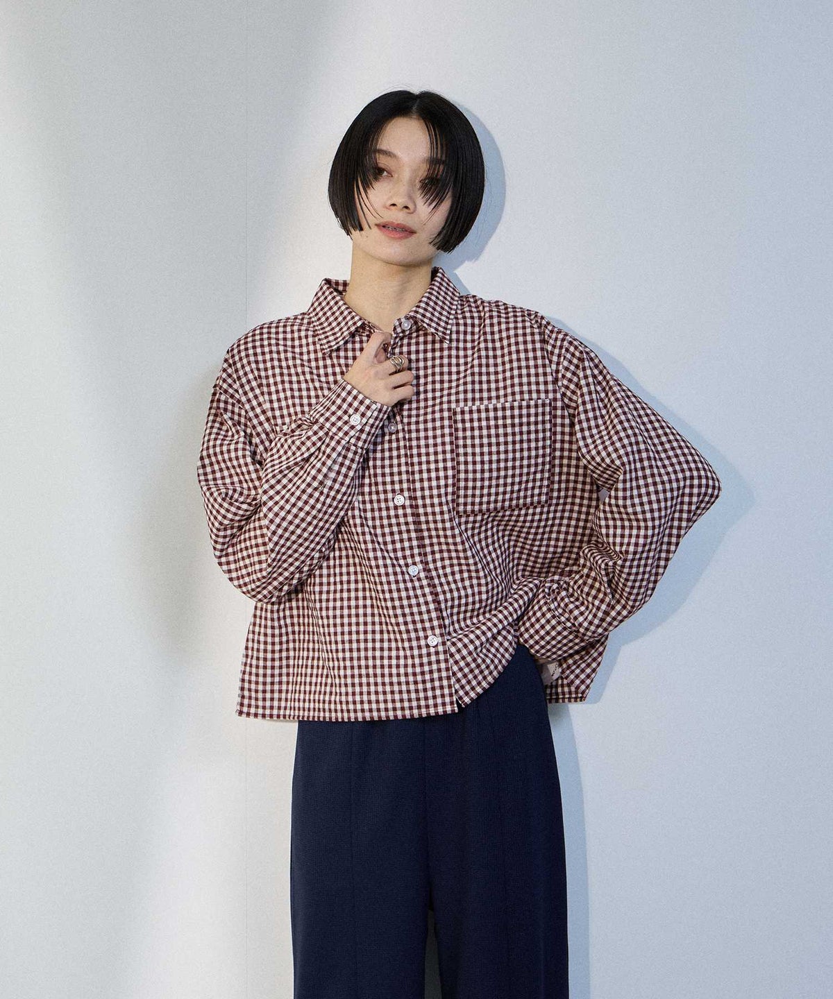 milli de l'air ギンガムチェッククロップドシャツ レディース