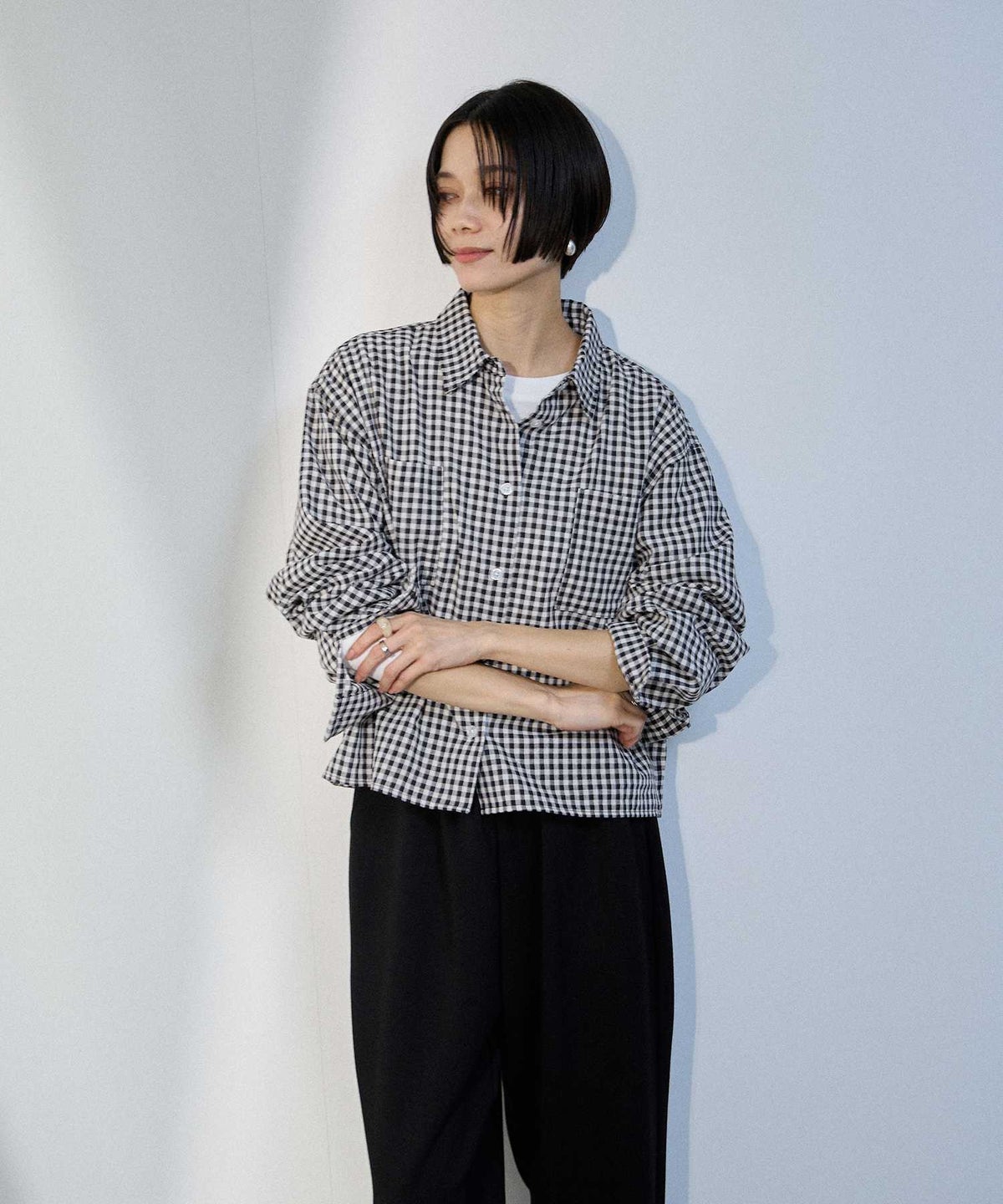 milli de l'air ギンガムチェッククロップドシャツ レディース
