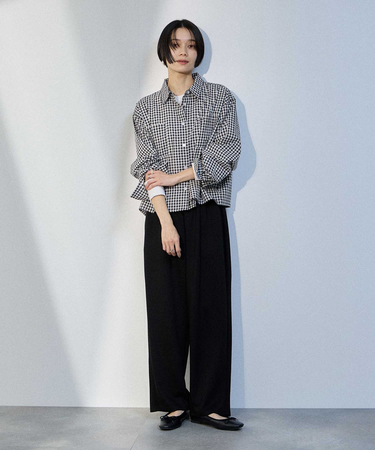 milli de l'air ギンガムチェッククロップドシャツ レディース