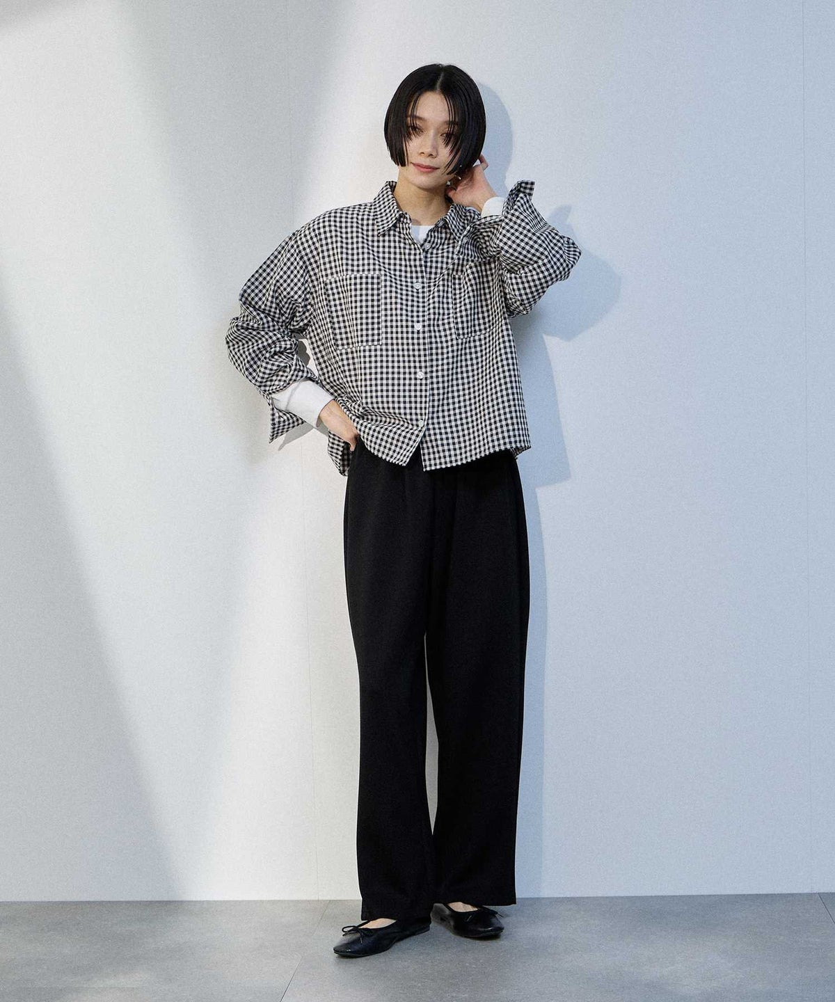 milli de l'air ギンガムチェッククロップドシャツ レディース